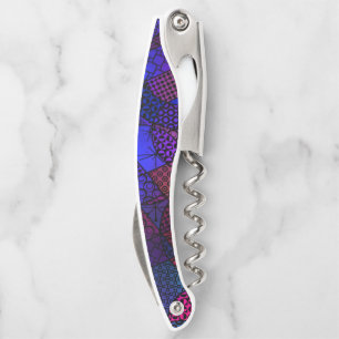 Blue Pink Black and Red Artsy Abstract Patterned Corkscrew