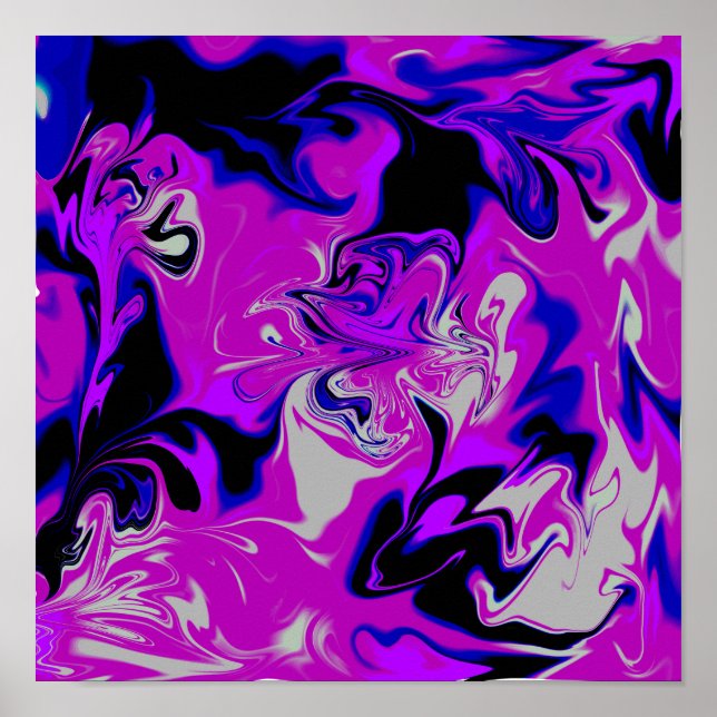 Blue, Pink, Black And White Liquid Art #3 Poster  (Front)