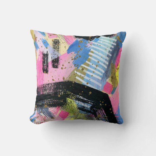 Blue Pink Black Sequin Glitter Throw Cushion (Front)