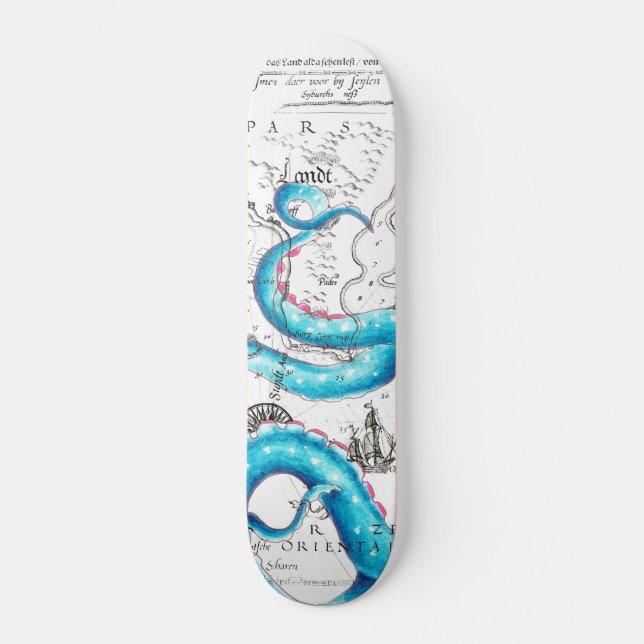 Blue Pink Bleached Tentacles Ink Skateboard (Front)
