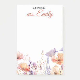 Blue pink Boho Watercolor Border Personalised Post-it Notes