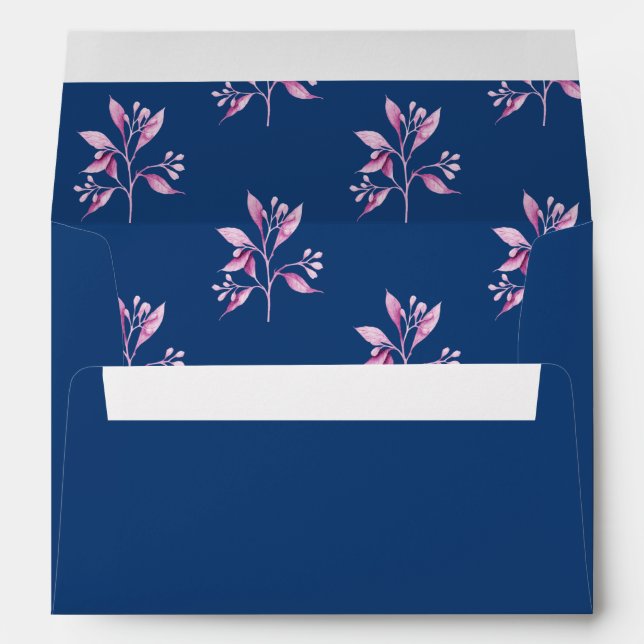 Blue pink botanical floral wedding envelope (Back (Bottom))