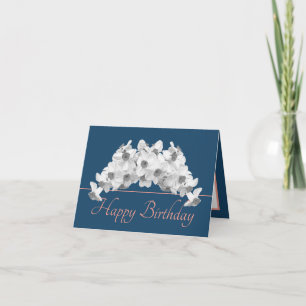 Blue Pink Bouquet White Daffodils Happy Birthday Card