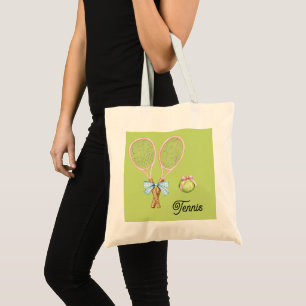Blue Pink Bow Tennis Ball Rackets Sports Tote Bag