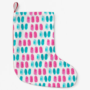 Blue pink brushstrokes. Abstract painting pattern Small Christmas Stocking