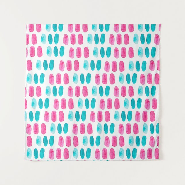 Blue pink brushstrokes. Abstract painting pattern Tapestry (Front)