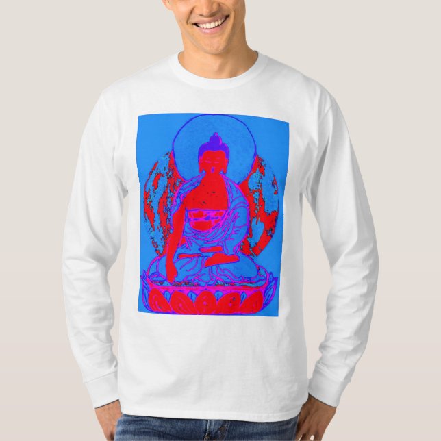 Blue & Pink Buddha  Men’s Long Sleeve Tee Shirt (Front)