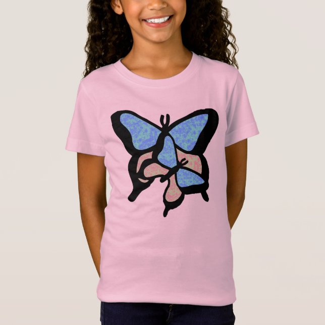 Blue & Pink Butterflies Girls Tee (Front)