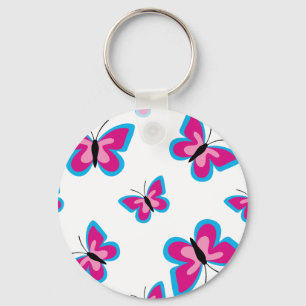 Blue Pink Butterfly Pattern Key Ring