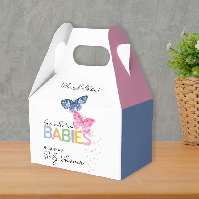 Blue & Pink Butterfly Twins Baby Shower Thank You Favour Box (Creator Uploaded)