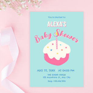 Blue pink cake baby shower invitation