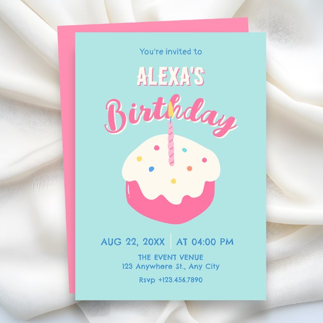 Blue pink cake birthday invitation (Creator Uploaded)