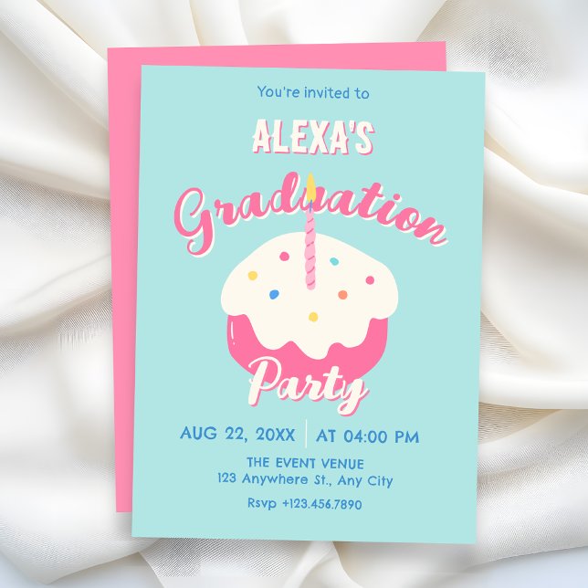 Blue pink cake graduation invitation (Creator Uploaded)