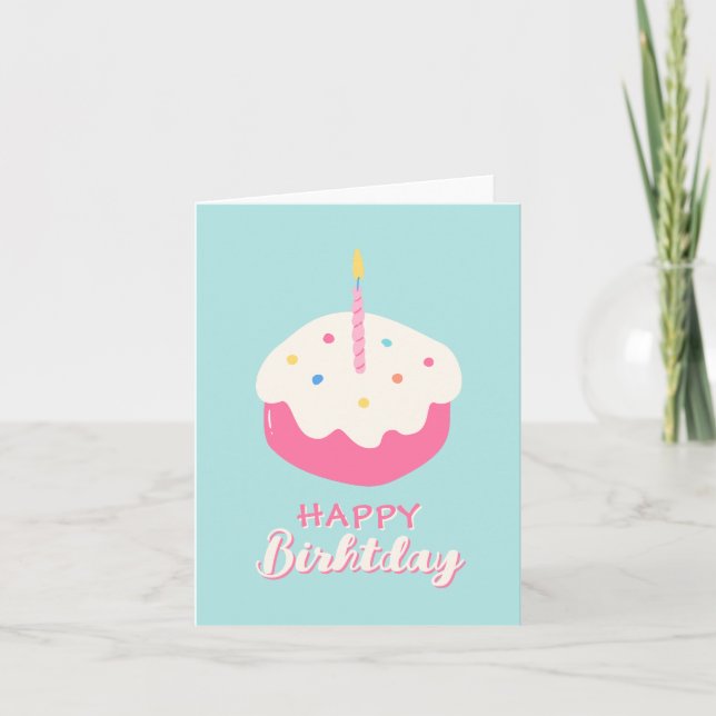 Blue pink cake Happy birthday Card (Front)