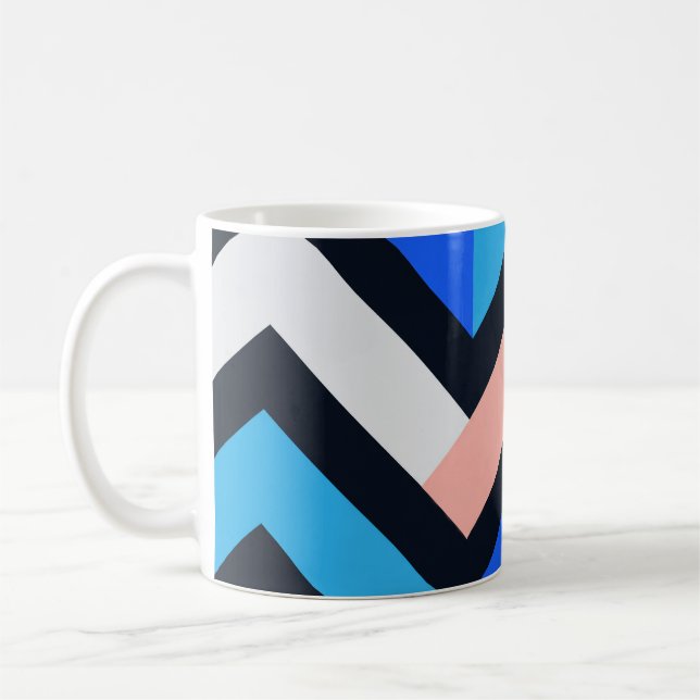 Blue Pink Chevron Geometric Pattern Coffee Mug (Left)