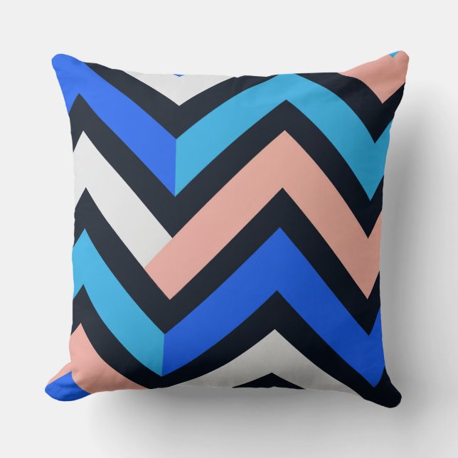 Blue Pink Chevron Geometric Pattern Cushion (Front)