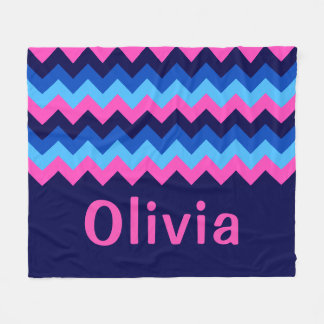 Blue Pink Chevron Monogram Medium Fleece Blanket