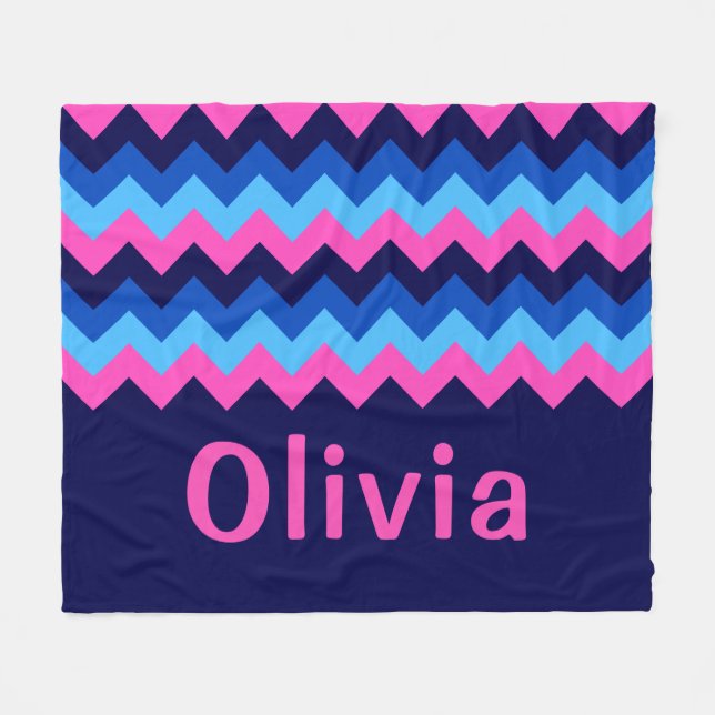 Blue Pink Chevron Monogram Medium Fleece Blanket (Front (Horizontal))