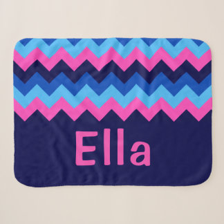 Blue Pink Chevron Monogram Small Sherpa Blanket