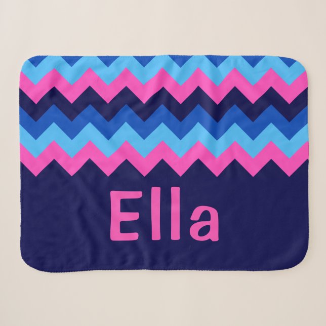 Blue Pink Chevron Monogram Small Sherpa Blanket (Front (Horizontal))