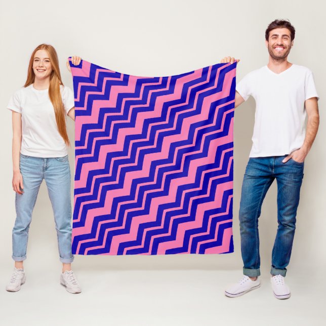 Blue Pink Chevron Zigzag Design  Fleece Blanket (In Situ)