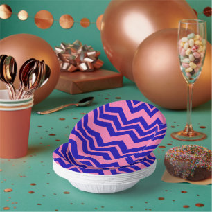 Blue Pink Chevron Zigzag Design Paper Plate
