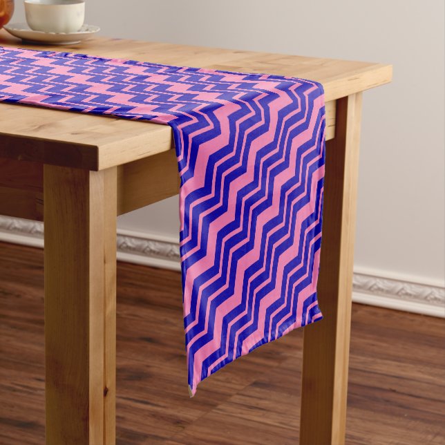 Blue Pink Chevron Zigzag Design  Short Table Runner (In Situ)