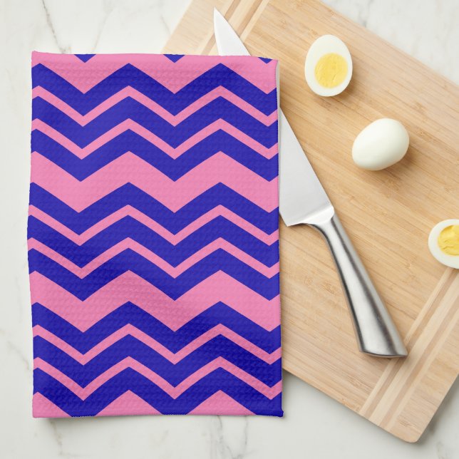 Blue Pink Chevron Zigzag Design  Tea Towel (Quarter Fold)