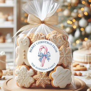 Blue Pink Chinoiserie Toile Candy Cane Christmas Classic Round Sticker