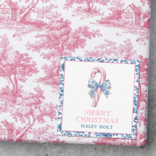 Blue & Pink Chinoiserie Toile Christmas Candy Cane Card