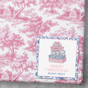 Blue & Pink Chinoiserie Toile Christmas Presents Card