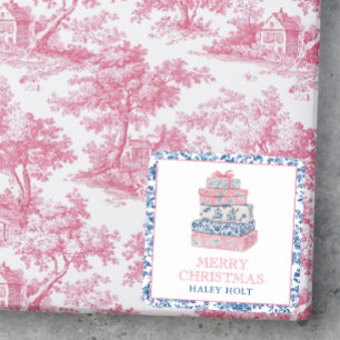 Blue & Pink Chinoiserie Toile Christmas Presents Square Sticker