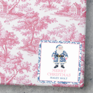 Blue & Pink Chinoiserie Toile Christmas Santa Square Sticker