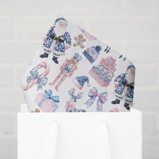 Blue & Pink Chinoiserie Toile Christmas Tissue Paper (Gift Bag)