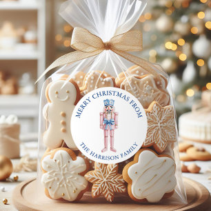 Blue Pink Chinoiserie Toile Nutcracker Christmas Classic Round Sticker