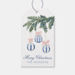 Blue & Pink Christmas Tree Ornaments Gift Tags