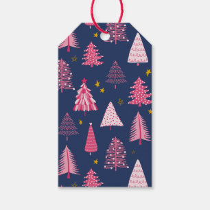 Blue & Pink Christmas Tree Pattern Gift Tags