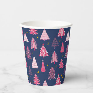 Blue & Pink Christmas Tree Pattern Paper Cups