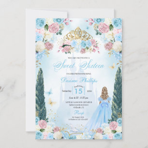 Blue & Pink Cinderella Fairytale Princess Sweet 16 Invitation