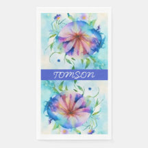 blue pink convolvulus, watercolor