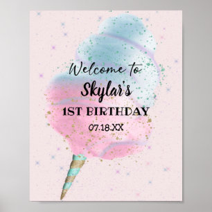 Blue Pink Cotton Candy BronzeGold Glitter Birthday Poster