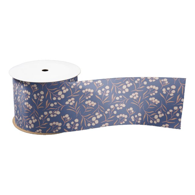 Blue Pink Cotton Flower Satin Ribbon (Spool)