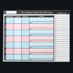 Blue & Pink Custom Weekly Meal Planning Notepad<br><div class="desc">Use this 8.5" x 11" notepad for planning your (or your family's) meals for the week. These tear-away sheets, each with colour-coded days of the week, are perfect for maintaining healthy eating and staying organised, complete with a column for your grocery list. Personalise this planner with your name or your...</div>