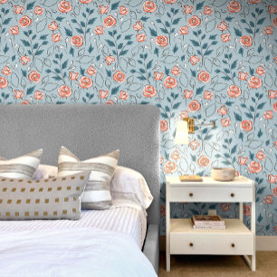 Blue Pink Cute Baby Girl Floral Wallpaper
