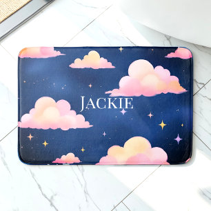 Blue Pink Cute Clouds Pattern Bath Mat
