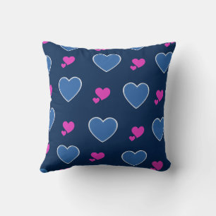 Blue Pink Cute Cosy Modern Romantic Chic Heart Cushion