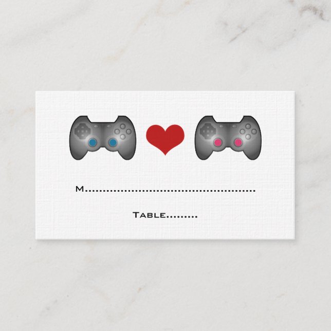 Blue Pink Cute Gamer Place Card (Front)