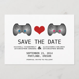 Blue Pink Cute Gamer Save the Date Invite