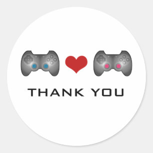 Blue Pink Cute Gamer Thank You Stickers