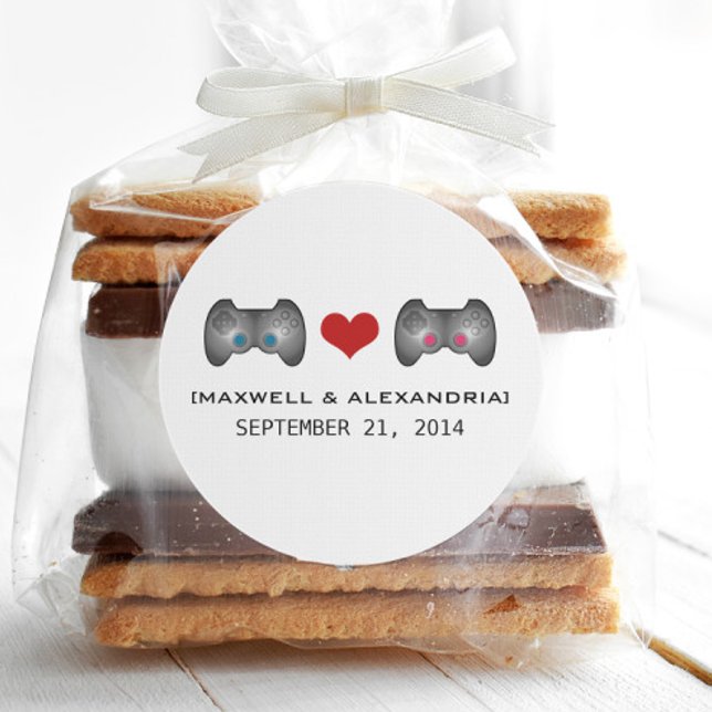 Blue Pink Cute Gamer Wedding Stickers (Blue Pink Cute Gamer Wedding Stickers)